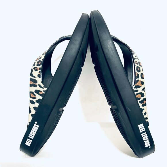 Reel Legends-Unisex-Black/Leopard Print Flip Flops-Arch Support-W 9, M 7-Comfy - Picture 10 of 16